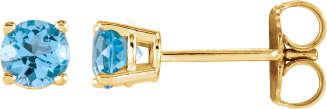 14K Gold Natural Sky Blue Topaz Round 4-Prong Lightweight Stud Earrings - Yellow Gold