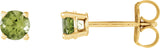 14K Gold Natural Peridot Round 4-Prong Lightweight Stud Earrings – 2.5-8mm Stones - Yellow Gold