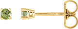 14K Gold Natural Peridot Round 4-Prong Lightweight Stud Earrings – 2.5-8mm Stones - Yellow Gold