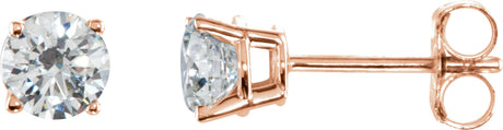 14K Gold Natural Diamond Round 4-Prong Lightweight Stud Earrings - Rose Gold
