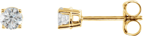 14K Gold Natural Diamond Round 4-Prong Lightweight Stud Earrings - Yellow Gold