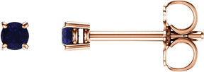 14K Gold Natural Blue Sapphire Round 4-Prong Lightweight Stud Earrings – 2.5-5mm Stones - Rose Gold