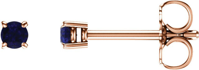 14K Gold Natural Blue Sapphire Round 4-Prong Lightweight Stud Earrings – 2.5-5mm Stones - Rose Gold