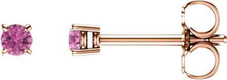 14K Gold Natural Pink Sapphire Round 4-Prong Lightweight Stud Earrings - Rose Gold