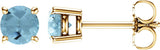 14K Gold Natural Aquamarine Round 4-Prong Lightweight Stud Earrings – 2.5-6mm Stones - Yellow Gold