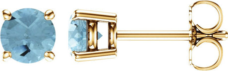 14K Gold Natural Aquamarine Round 4-Prong Lightweight Stud Earrings – 2.5-6mm Stones - Yellow Gold