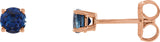 14K Gold Natural Blue Sapphire Round 4-Prong Lightweight Stud Earrings – 2.5-5mm Stones - Rose Gold