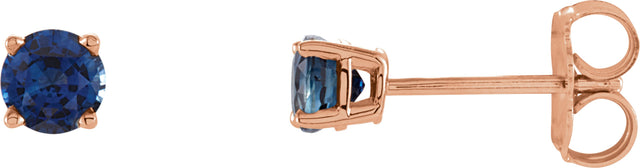 14K Gold Natural Blue Sapphire Round 4-Prong Lightweight Stud Earrings – 2.5-5mm Stones - Rose Gold