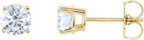 14K Gold Natural Diamond Round 4-Prong Lightweight Stud Earrings - Yellow Gold