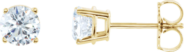 14K Gold Natural Diamond Round 4-Prong Lightweight Stud Earrings - Yellow Gold