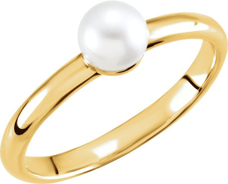 14K Gold Cultured White Freshwater Pearl Freshwater Pearl Ring - Yellow Gold