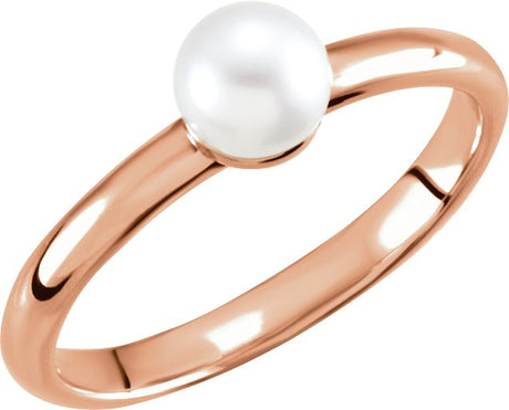 14K Gold Cultured White Freshwater Pearl Freshwater Pearl Ring - Rose Gold