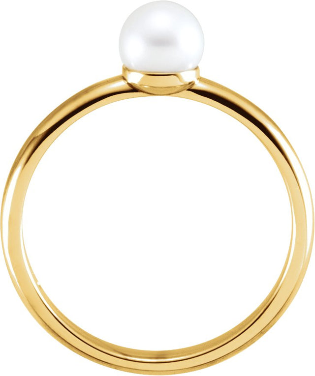 14K Gold Cultured White Freshwater Pearl Freshwater Pearl Ring - Yellow Gold - view 2