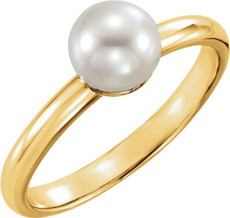 14K Gold Cultured White Freshwater Pearl Freshwater Pearl Ring - Yellow Gold