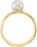 14K Gold Cultured White Freshwater Pearl Freshwater Pearl Ring - Yellow Gold - view 2
