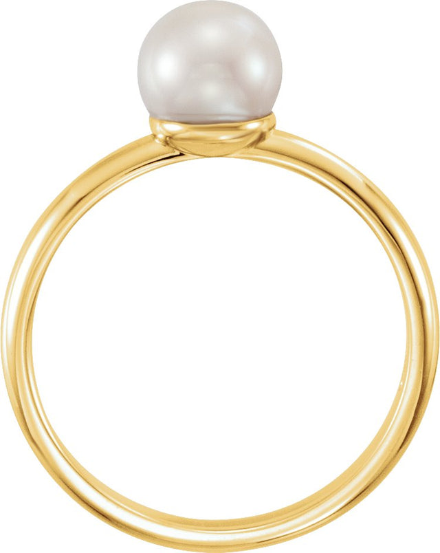 14K Gold Cultured White Freshwater Pearl Freshwater Pearl Ring - Yellow Gold - view 2