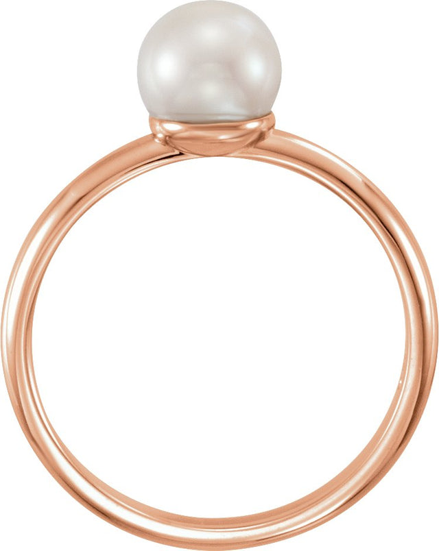 14K Gold Cultured White Freshwater Pearl Freshwater Pearl Ring - Rose Gold - view 2