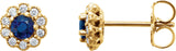 14K Gold Natural Blue Sapphire & Natural Diamond Round 4-Prong Halo-Style Earrings - Yellow Gold