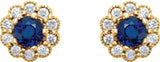 14K Gold Natural Blue Sapphire & Natural Diamond Round 4-Prong Halo-Style Earrings - Yellow Gold - view 2