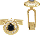 14K Gold Round Natural Black Onyx & Natural Diamond Accented Cuff Links - Yellow Gold