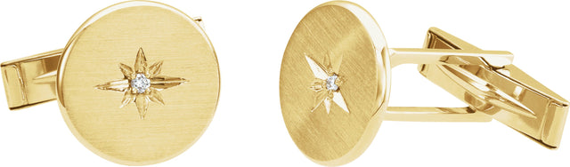 14K Gold Round Natural Diamond Star Cuff Links - Yellow Gold - view 2