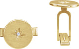 14K Gold Round Natural Diamond Star Cuff Links - Yellow Gold