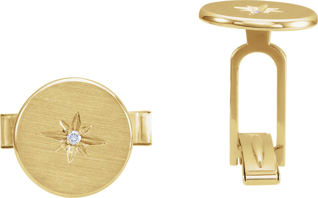 14K Gold Round Natural Diamond Star Cuff Links - Yellow Gold