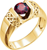 14K Gold Natural Mozambique Garnet Solitaire Ring – 7 mm Round - Yellow Gold