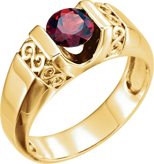 14K Gold Natural Mozambique Garnet Solitaire Ring – 7 mm Round - Yellow Gold