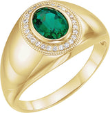 14K Gold Lab-Grown Emerald Bezel-Set Halo-Style Ring – 1/8 CTW - Yellow Gold