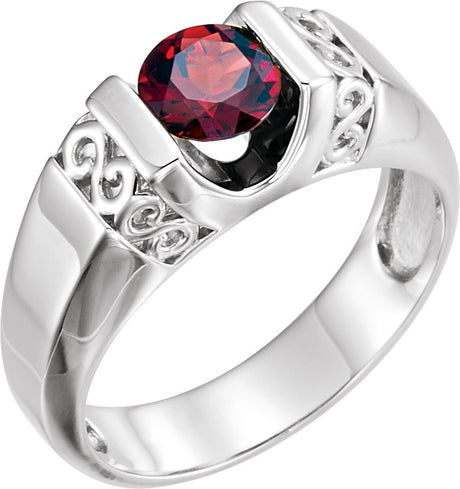 14K Gold Natural Mozambique Garnet Solitaire Ring – 7 mm Round - White Gold