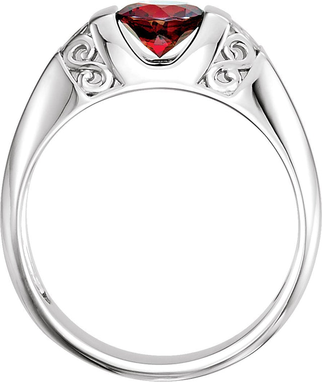 Platinum Natural Mozambique Garnet Solitaire Ring – 7 mm Round - view 2