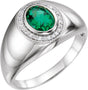 14K Gold Lab-Grown Emerald Bezel-Set Halo-Style Ring – 1/8 CTW - White Gold