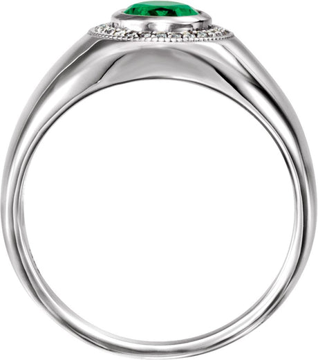 Platinum Lab-Grown Emerald Bezel-Set Halo-Style Ring – 1/8 CTW - view 2