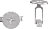 14K Gold Round Natural Diamond Star Cuff Links - White Gold