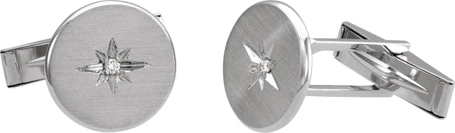 14K Gold Round Natural Diamond Star Cuff Links - White Gold - view 2