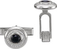 14K Gold Round Natural Black Onyx & Natural Diamond Accented Cuff Links - White Gold