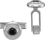 14K Gold Round Natural Black Onyx & Natural Diamond Accented Cuff Links - White Gold