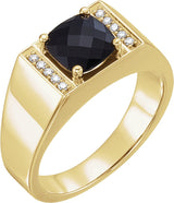 14K Gold Natural Black Onyx Accented Ring – 1/10 CTW - Yellow Gold