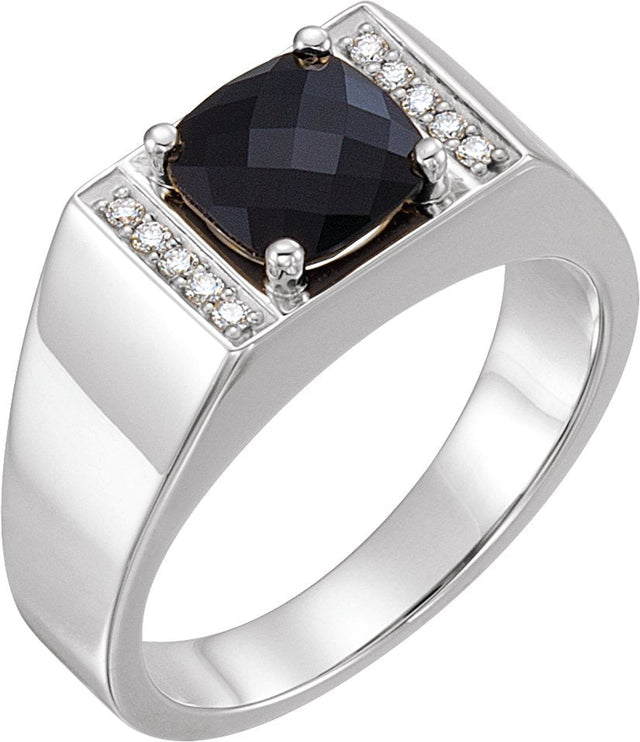 14K Gold Natural Black Onyx Accented Ring – 1/10 CTW - White Gold