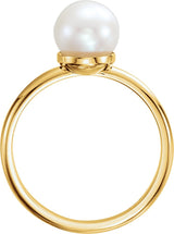 14K Gold Cultured White Freshwater Pearl Freshwater Pearl Ring - Yellow Gold - view 2
