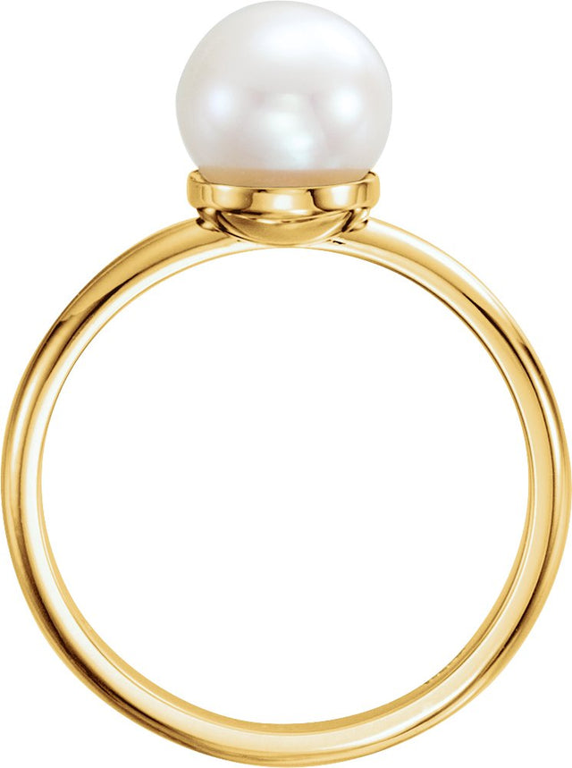 14K Gold Cultured White Freshwater Pearl Freshwater Pearl Ring - Yellow Gold - view 2