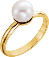 14K Gold Cultured White Freshwater Pearl Freshwater Pearl Ring - Yellow Gold