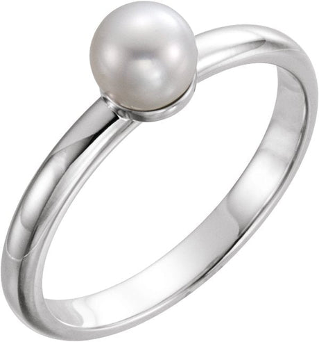 14K Gold Cultured White Freshwater Pearl Freshwater Pearl Ring - White Gold