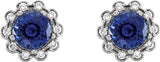 14K Gold Lab-Grown Blue Sapphire & Natural Diamond Round 4-Prong Halo-Style Earrings – 5-6.5mm Stones - White Gold - view 2
