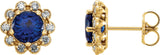 14K Gold Lab-Grown Blue Sapphire & Natural Diamond Round 4-Prong Halo-Style Earrings – 5-6.5mm Stones - Yellow Gold