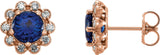 14K Gold Lab-Grown Blue Sapphire & Natural Diamond Round 4-Prong Halo-Style Earrings – 5-6.5mm Stones - Rose Gold