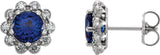 Platinum Lab-Grown Blue Sapphire & Natural Diamond Round 4-Prong Halo-Style Earrings