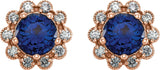 14K Gold Lab-Grown Blue Sapphire & Natural Diamond Round 4-Prong Halo-Style Earrings – 5-6.5mm Stones - Rose Gold - view 2