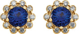 14K Gold Lab-Grown Blue Sapphire & Natural Diamond Round 4-Prong Halo-Style Earrings – 5-6.5mm Stones - Yellow Gold - view 2